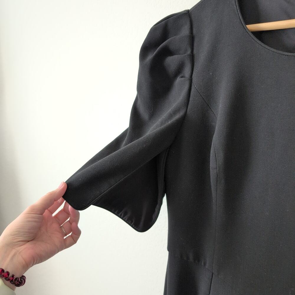 Black Halo Russo Puff Shoulder Slit Jumpsuit Black Size 8 Slim Leg Front Pockets - Picture 10 of 15